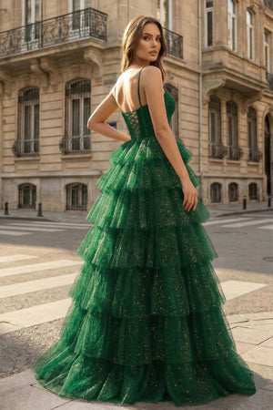 Gorgeous Sparkle Tulle Red Spaghetti Straps Ruched Prom Dress