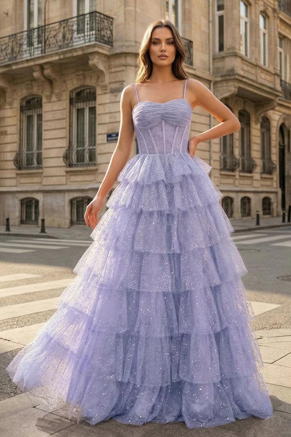 Gorgeous Sparkle Tulle Red Spaghetti Straps Ruched Prom Dress