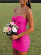Issa | Yellow - Strapless Sheath Short Homecoming Dresses With Keyhole