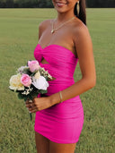 Issa | Yellow - Strapless Sheath Short Homecoming Dresses With Keyhole