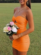 Issa | Yellow - Strapless Sheath Short Homecoming Dresses With Keyhole