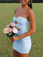 Issa | Yellow - Strapless Sheath Short Homecoming Dresses With Keyhole