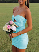 Issa | Yellow - Strapless Sheath Short Homecoming Dresses With Keyhole