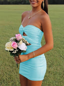 Issa | Yellow - Strapless Sheath Short Homecoming Dresses With Keyhole
