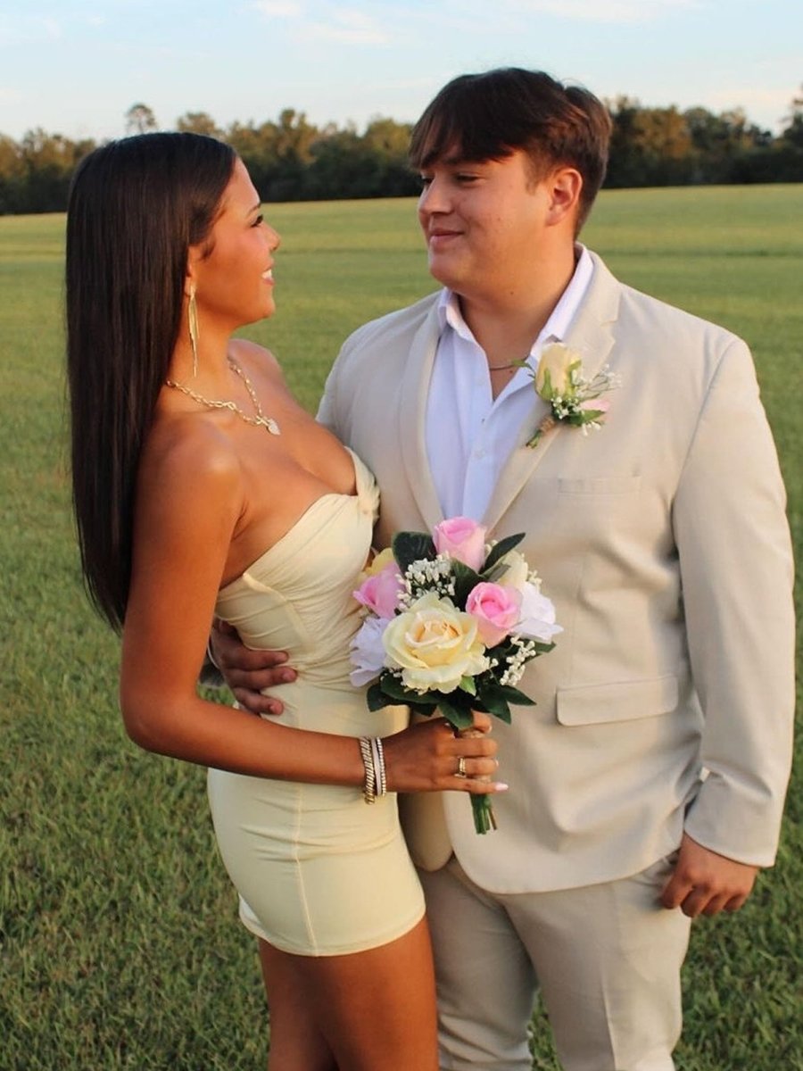 Issa | Yellow - Strapless Sheath Short Homecoming Dresses With Keyhole