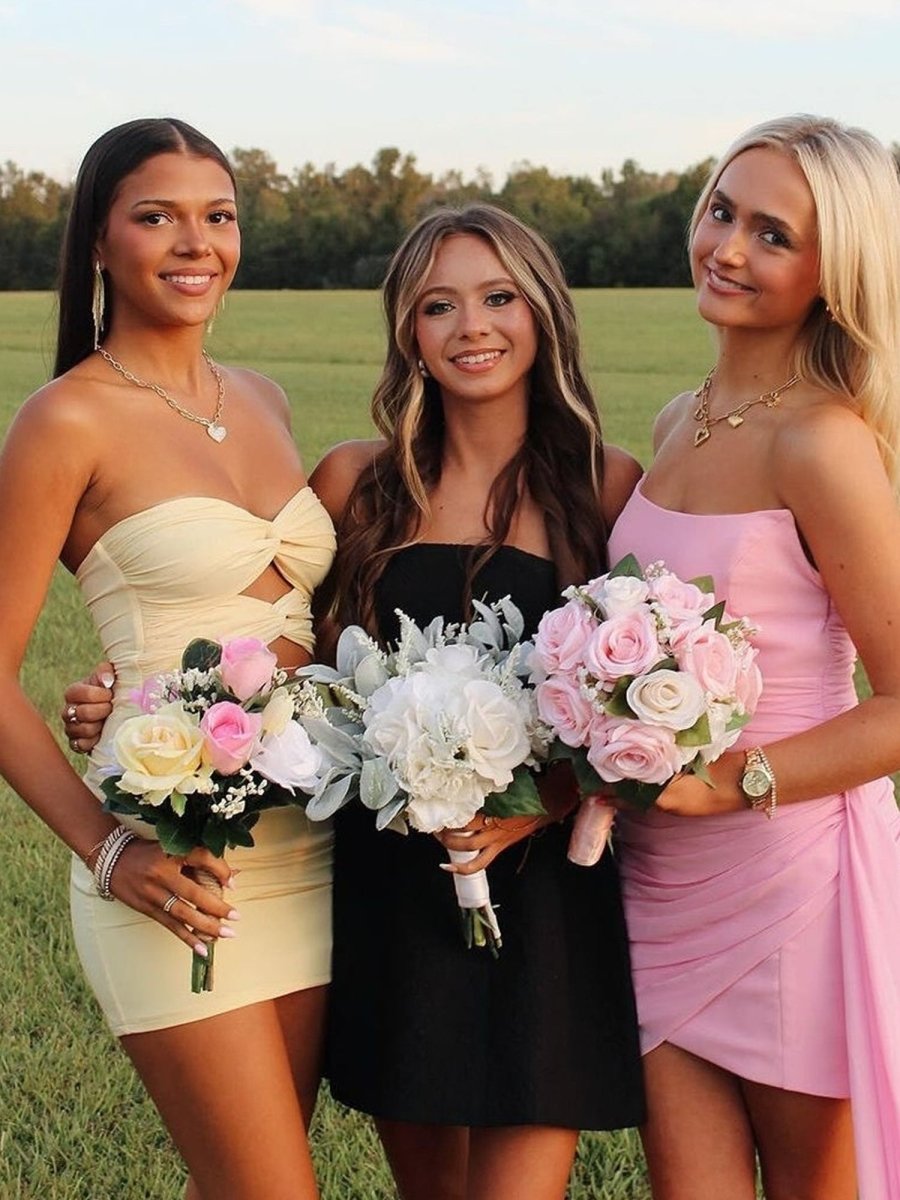 Issa | Yellow - Strapless Sheath Short Homecoming Dresses With Keyhole