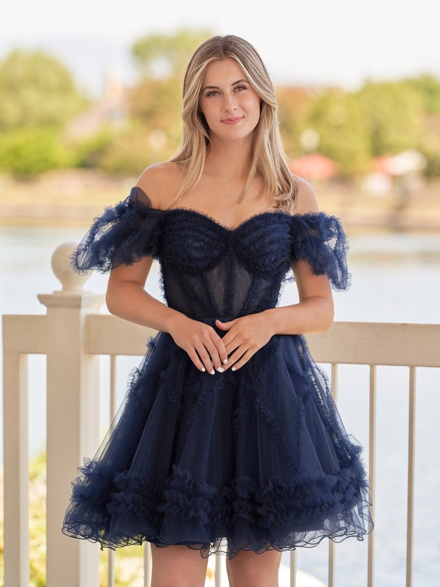 A Line Sweetheart Puff Sleeves Short Homecoming Dress With Ruffles, Red / 14 A Line Sweetheart Puff Sleeves Short Homecoming Dress With Ruffles, Red / 14