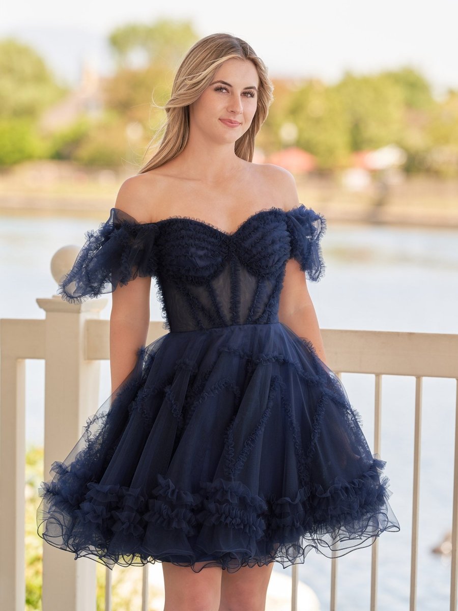 A Line Sweetheart Puff Sleeves Short Homecoming Dress With Ruffles, Red / 14 A Line Sweetheart Puff Sleeves Short Homecoming Dress With Ruffles, Red / 14