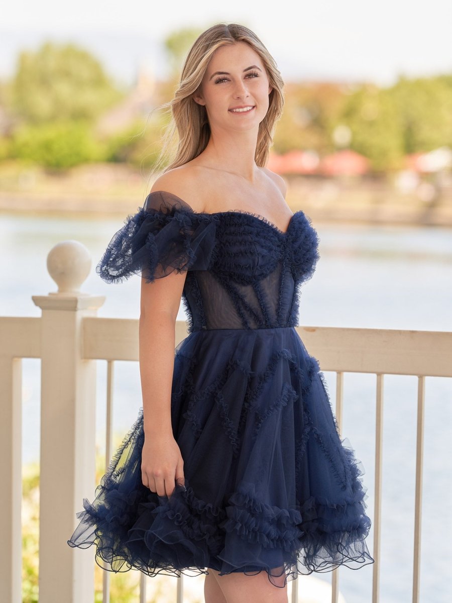 A Line Sweetheart Puff Sleeves Short Homecoming Dress With Ruffles, Red / 14 A Line Sweetheart Puff Sleeves Short Homecoming Dress With Ruffles, Red / 14