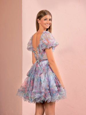 Ivana | Sky Blue A Line Off the Shoulder Printed Homecoming Dress
