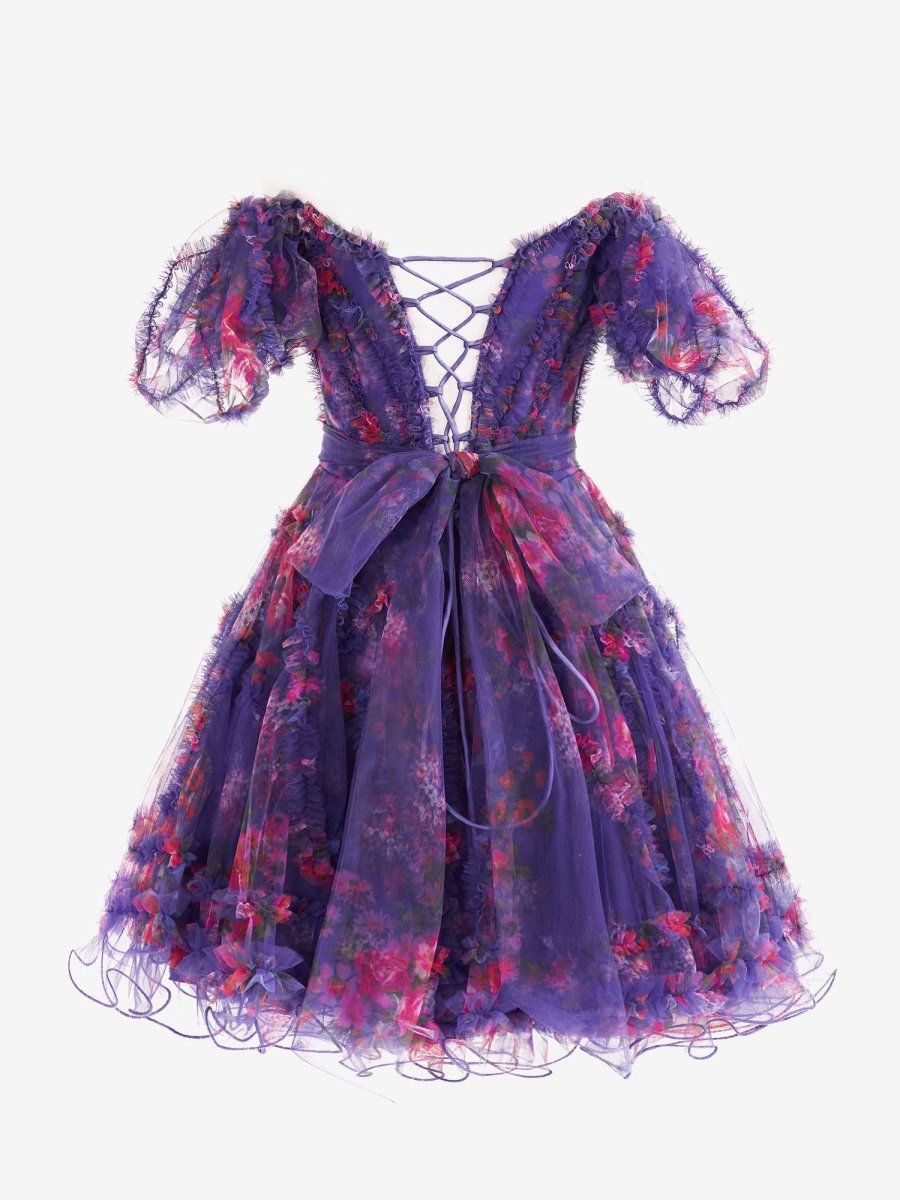 Ivana | Purple A Line Off the Shoulder Printed Homecoming Dress
