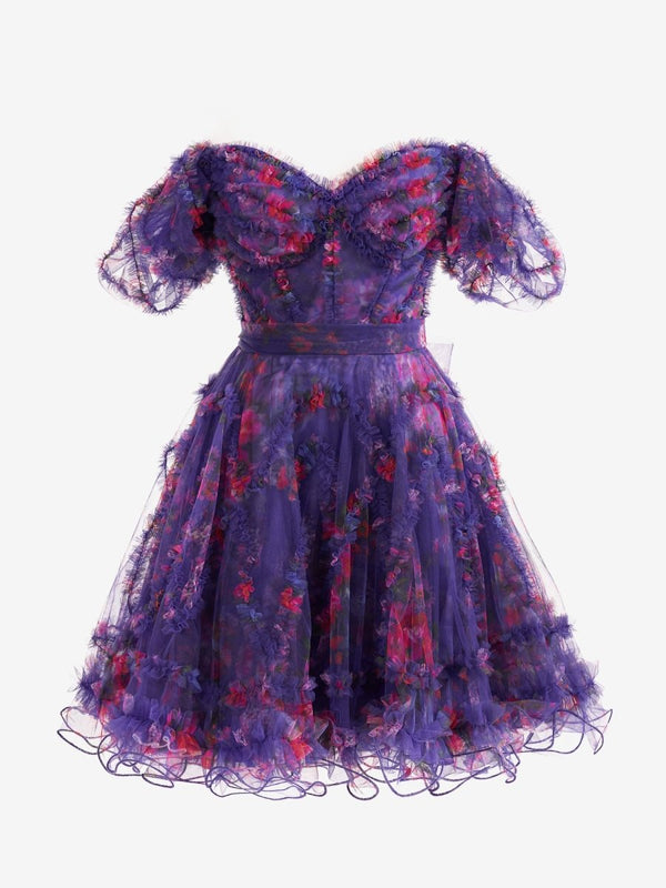 Ivana | Purple A Line Off the Shoulder Printed Homecoming Dress