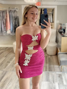 Ivara | Fuchsia- Sheath Satin Pleated Sweetheart Cut out Homecoming Dress with Beading