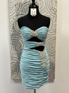 Ivara | Sky Blue- Sheath Satin Pleated Sweetheart Cut out Homecoming Dress with Beading