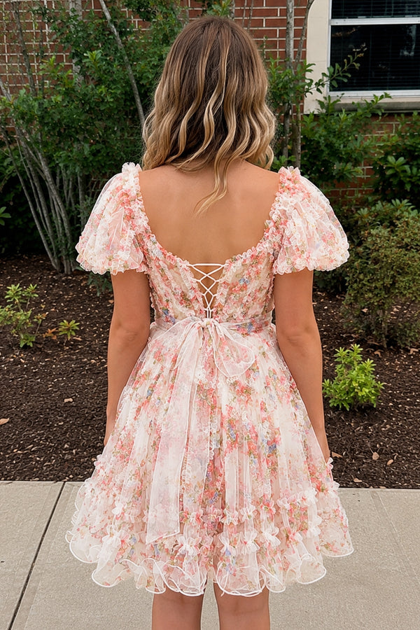 Ivory A Line Off the Shoulder Printed Homecoming Dress | KISSPROM
