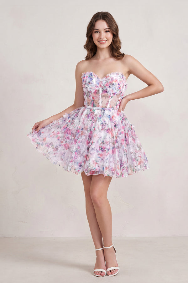 Ivory A Line Sweetheart Floral Homecoming Dress (3) | KISSPROM