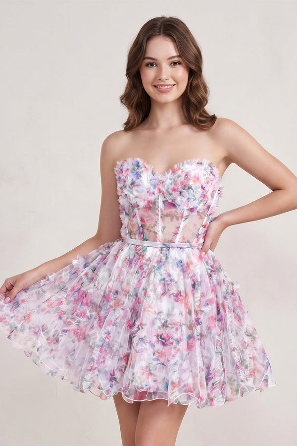 Ivory A Line Sweetheart Floral Homecoming Dress | KISSPROM