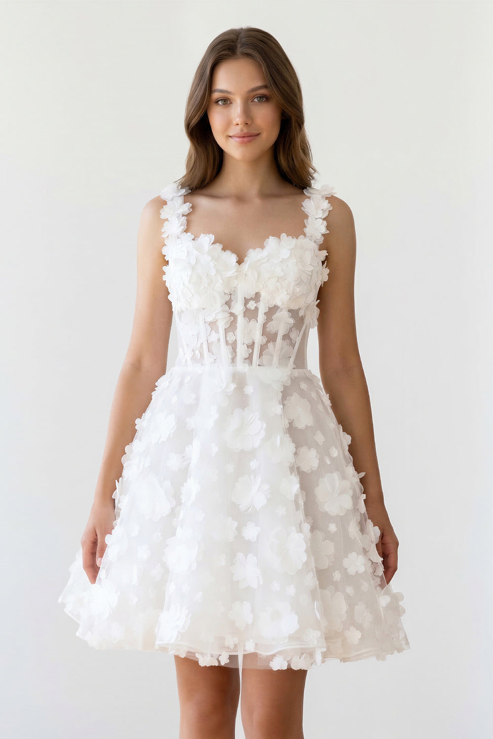 Ivory A-Line Sweetheart Lace Graduation Dress With 3D Flower - KISSPROM