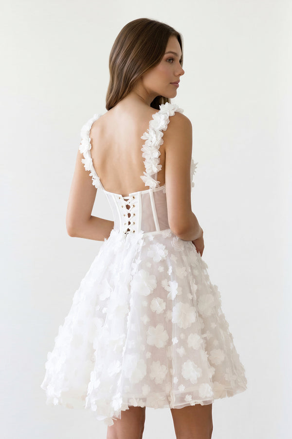 Ivory A-Line Sweetheart Lace Graduation Dress With 3D Flower - KISSPROM