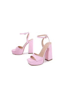 Ivory Chunky Heeled Ankle Strap Platform Sandal - KissProm