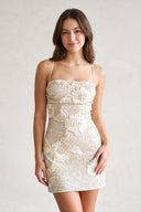 Ivory Embroidered Sheath Spaghetti Straps Sequin Mini Party Dress | KISSPROM