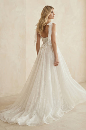 Glitter Ivory Tulle Corset A-Line Wedding Dress with Slit