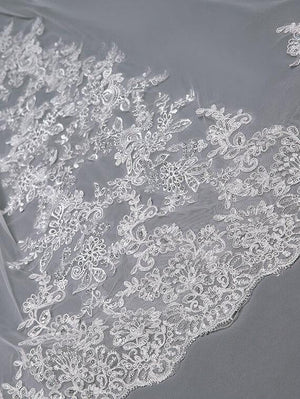 Ivory Lace Cathedral Veil with Blusher Long Wedding Veil - KissProm