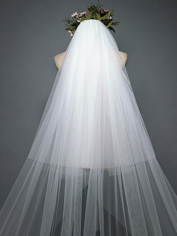 Ivory Lace Cathedral Veils with Blusher - KissProm