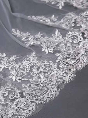Ivory Lace Cathedral Veils with Blusher - KissProm