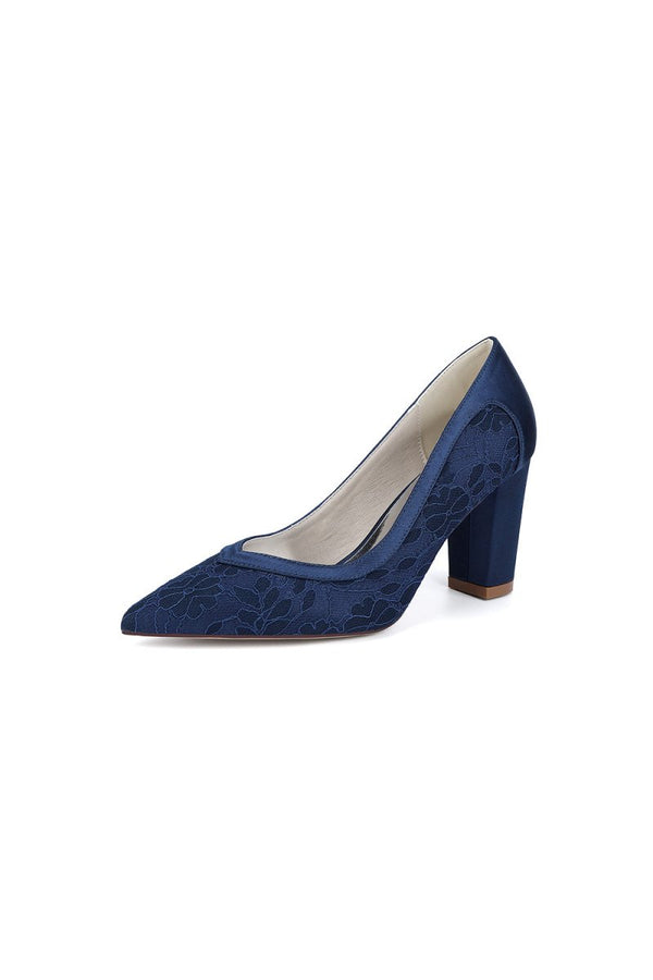 Ivory Lace High Heels with Wooden Heel - KissProm