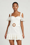 Ivory Lace Ruffled Mini Graduation Dress With Belt - KissProm