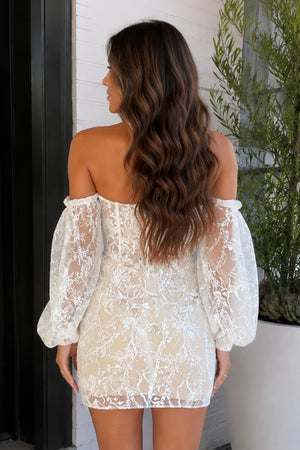 Ivory Lace Strapless Short Homecoming Dress with Detachable Sleeves - KissProm 