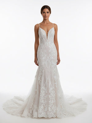 Aliza | Ivory Mermaid Spaghetti Straps Backless Long Lace Wedding Dress– Wedding Dresses by KissProm | Available at KissProm