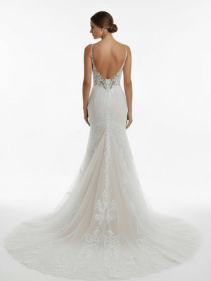 Aliza | Ivory Mermaid Spaghetti Straps Backless Long Lace Wedding Dress– Wedding Dresses by KissProm | Available at KissProm