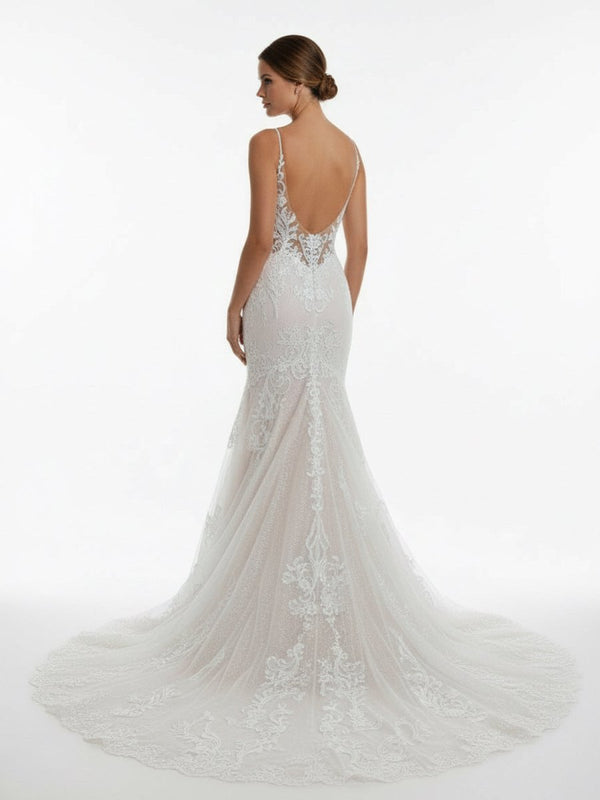 Aliza | Ivory Mermaid Spaghetti Straps Backless Long Lace Wedding Dress– Wedding Dresses by KissProm | Available at KissProm