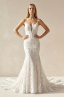Aliza | Ivory Mermaid Spaghetti Straps Backless Long Lace Wedding Dress– Wedding Dresses by KissProm | Available at KissProm