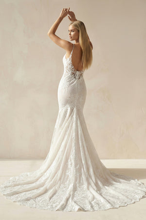 Aliza | Ivory Mermaid Spaghetti Straps Backless Long Lace Wedding Dress– Wedding Dresses by KissProm | Available at KissProm