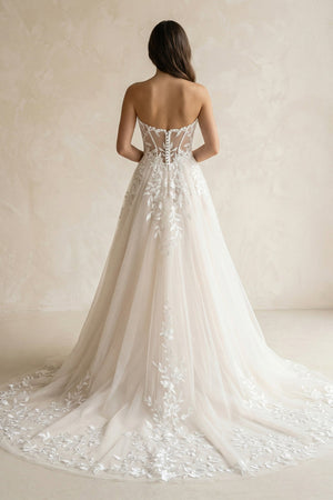Ivory Off - the - Shoulder Lace A - Line Wedding Dress - KissProm Wedding Dresses