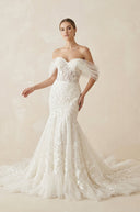 Ivory Off - the - Shoulder Lace Mermaid Wedding Dress - KissProm Wedding Dresses