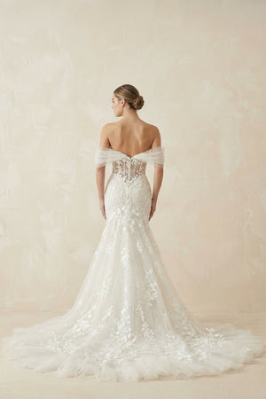 Ivory Off - the - Shoulder Lace Mermaid Wedding Dress - KissProm Wedding Dresses