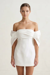 Ivory Off - the - Shoulder Mini Graduation Dress With Bow - KissProm