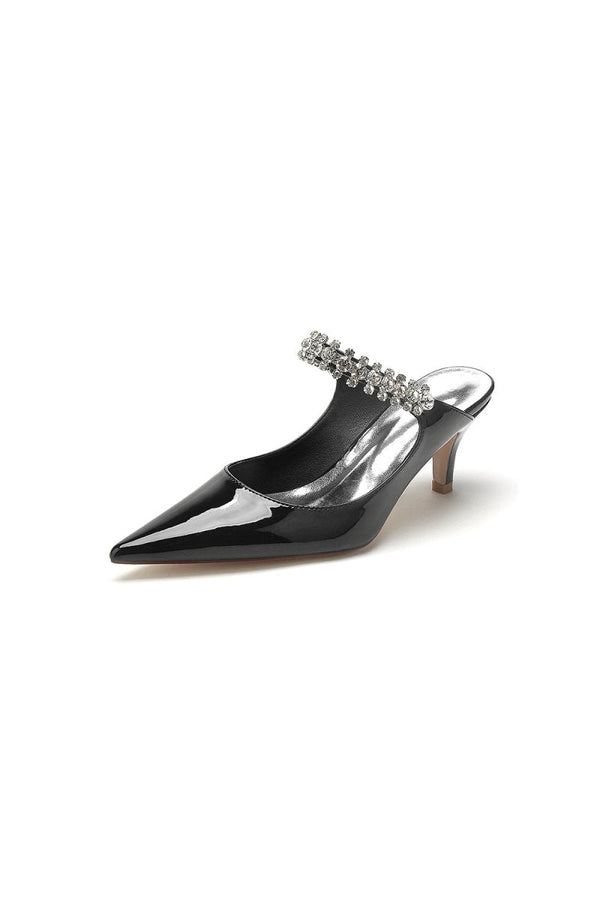 Burgundy Pointed Toe Wedding Shoes with Rhinestone - KissProm