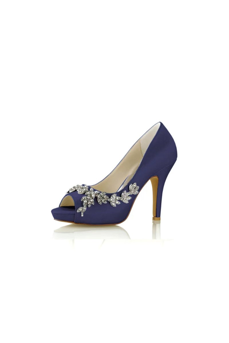 Champagne Satin Heels with Silver Metal Flower Ornament - KissProm