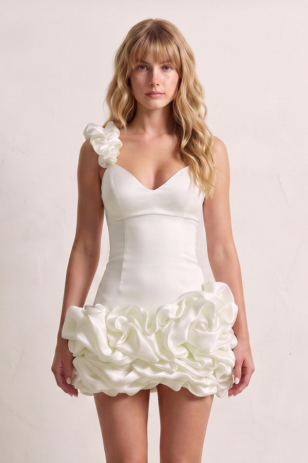 Ivory Sheath Spandex Ruched V Neck Homecoming Dresses with Ruffles | KISSPROM