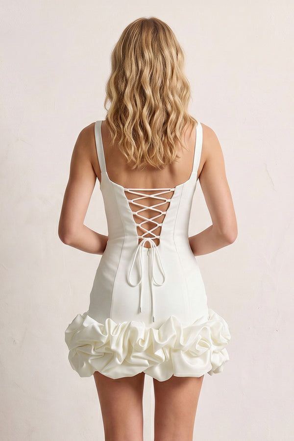Ivory Sheath Spandex Ruched V Neck Homecoming Dresses with Ruffles | KISSPROM