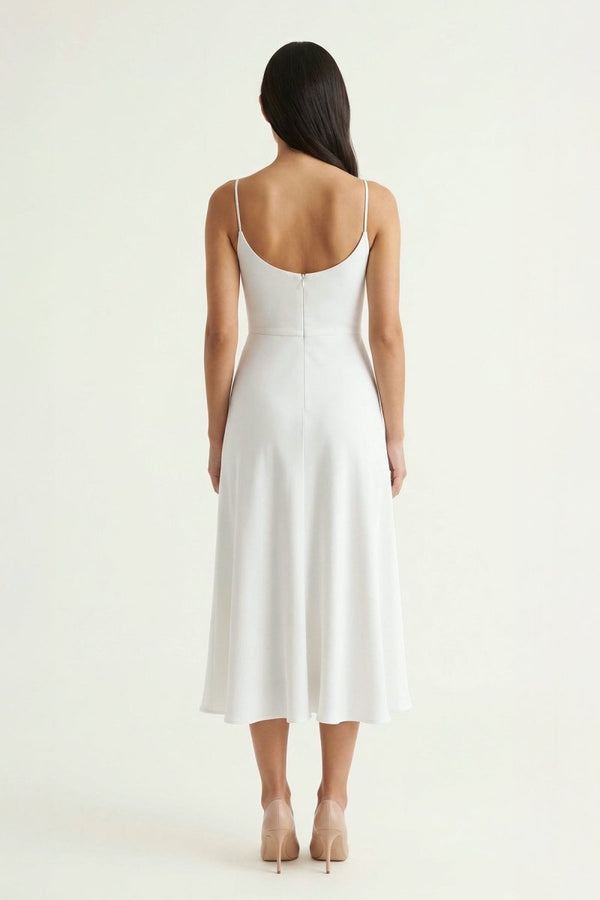 Ivory Spaghetti Strap A - Line Midi Dress - KissProm