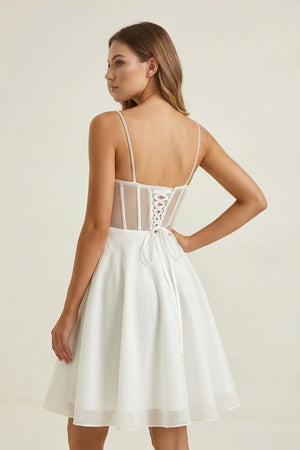 Ivory Spaghetti Strap Tulle A-Line Corset Graduation Dress – Graduation Dresses by KissProm | Available at KissProm