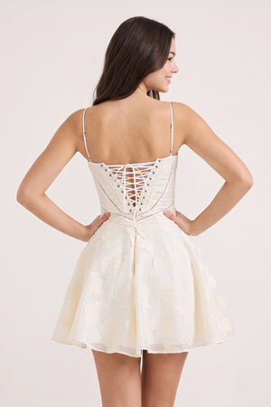 Ivory Spaghetti Straps Chiffon Jacquard A-Line Homecoming Dress (2) | KISSPROM