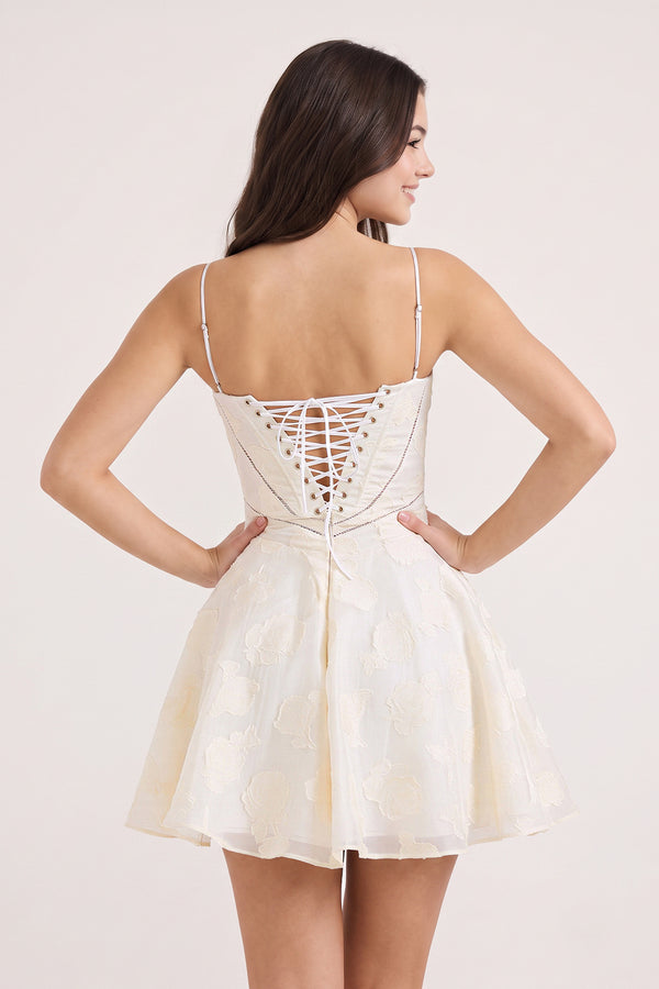 Ivory Spaghetti Straps Chiffon Jacquard A-Line Homecoming Dress (2) | KISSPROM