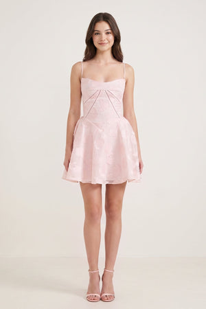 Pink Spaghetti Straps Chiffon Jacquard A-Line Homecoming Dress (3) | KISSPROM
